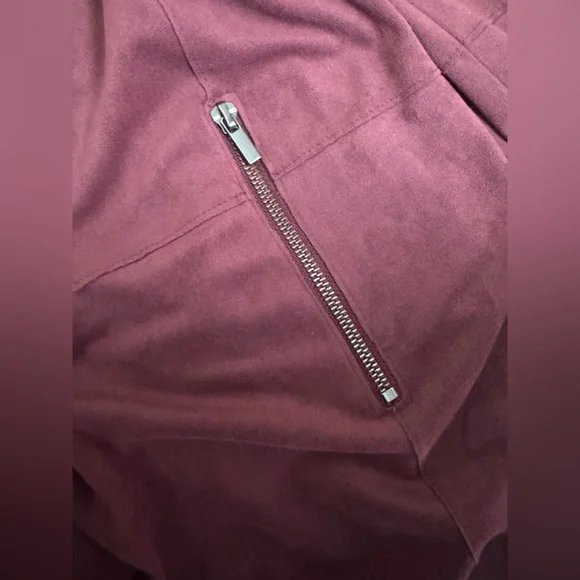 Dressbarn 1X Burgundy Faux Suede Drape Jacket Cardigan | Zipper Pockets - Picture 6 of 8